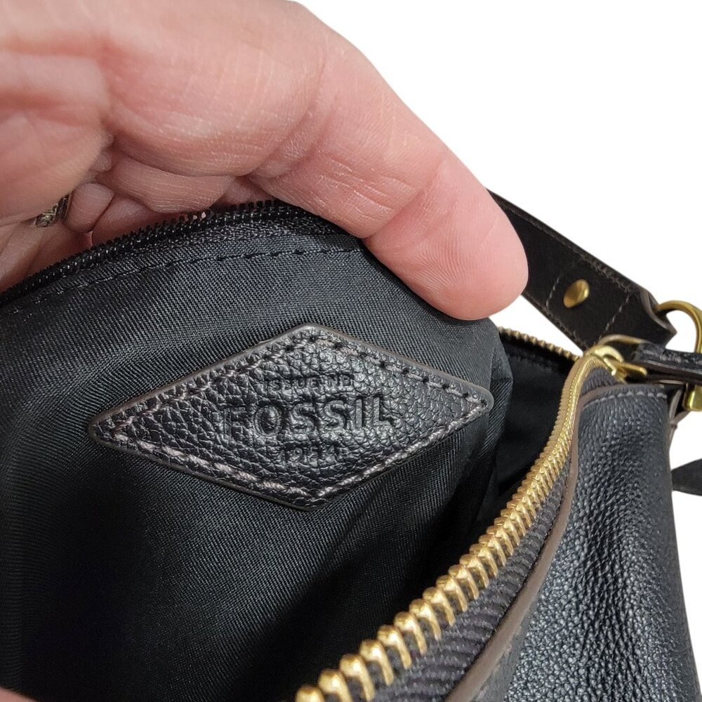 FOSSIL "Amelia" Black Pebbled Leather Hobo Bag, Excellent Used Condition - Picture 8 of 9
